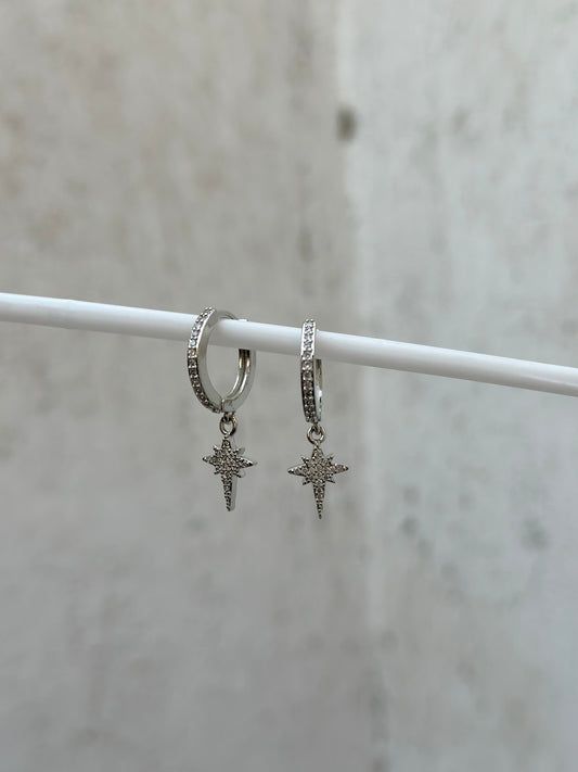 Starbrust Silver Drop Hoop