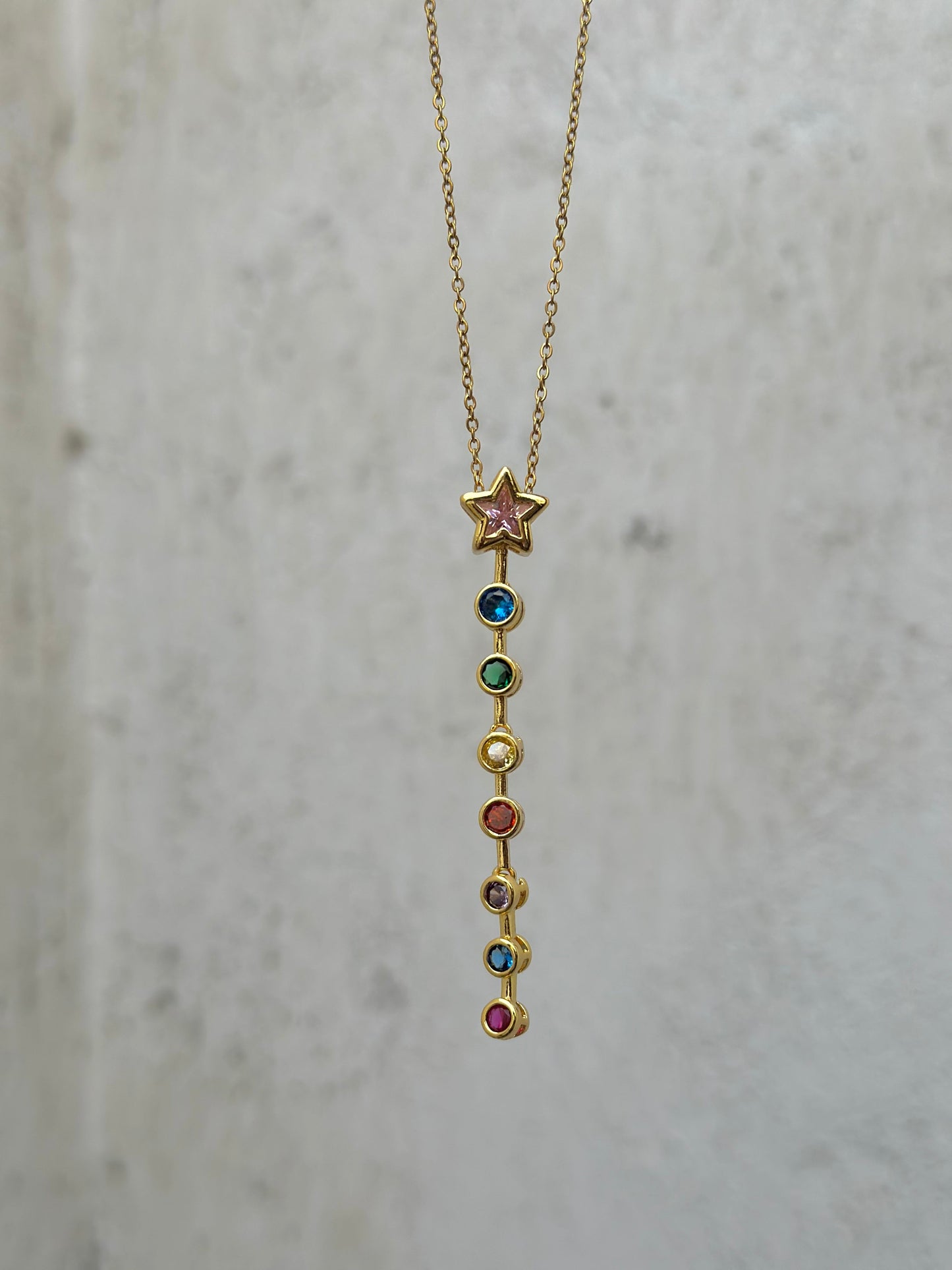 Pink star drop necklace