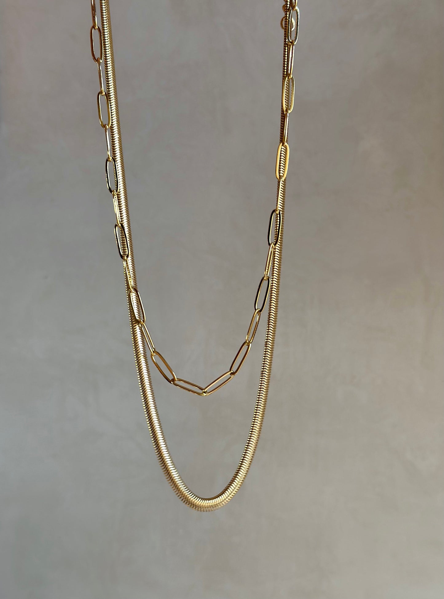 Snake Chain x PaperClip Necklace Set
