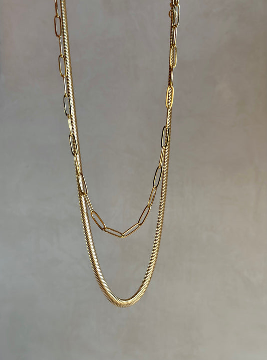 Snake Chain x PaperClip Necklace Set