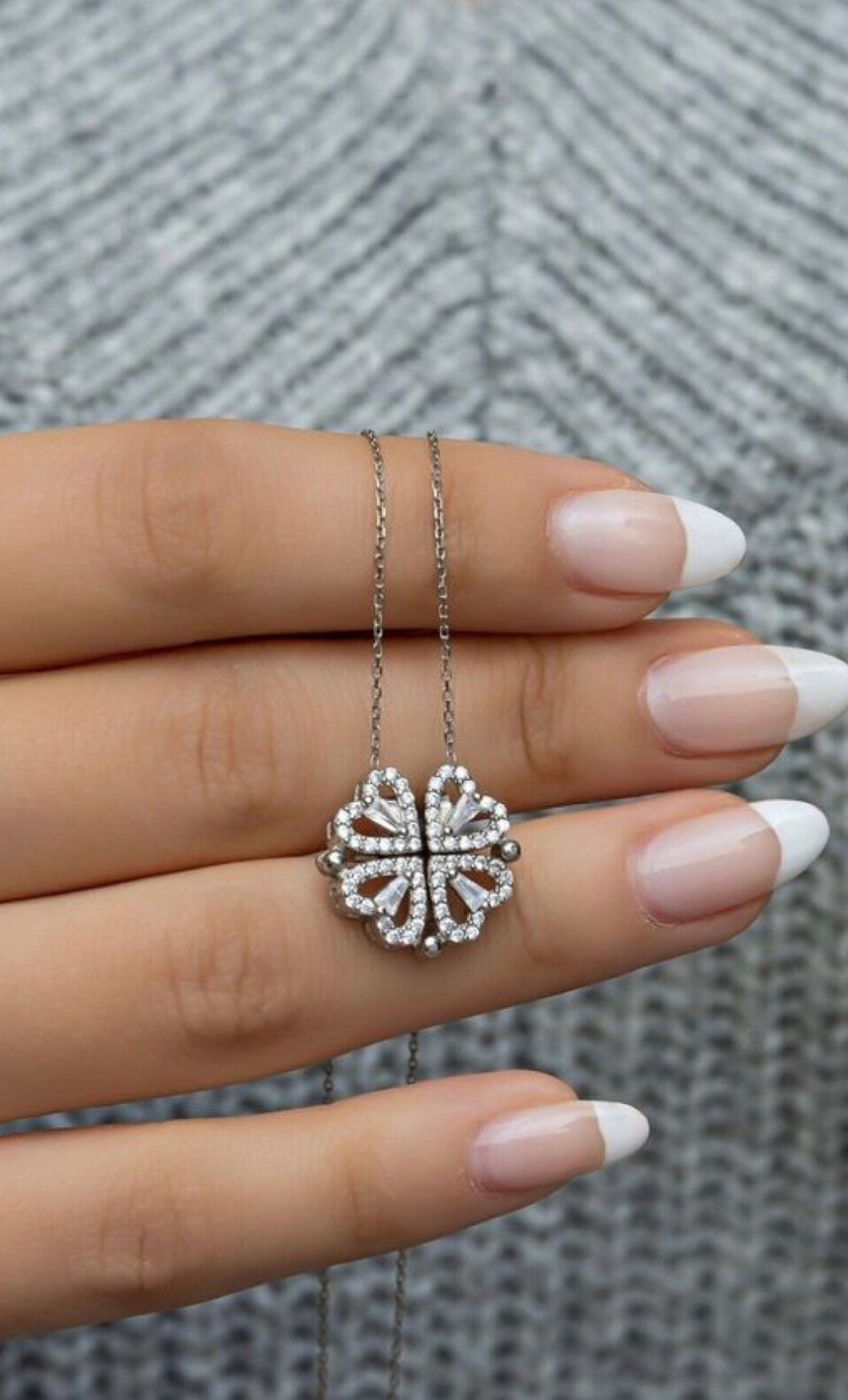 Silver Four Magnetic Heart Necklace